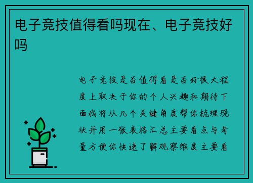 电子竞技值得看吗现在、电子竞技好吗